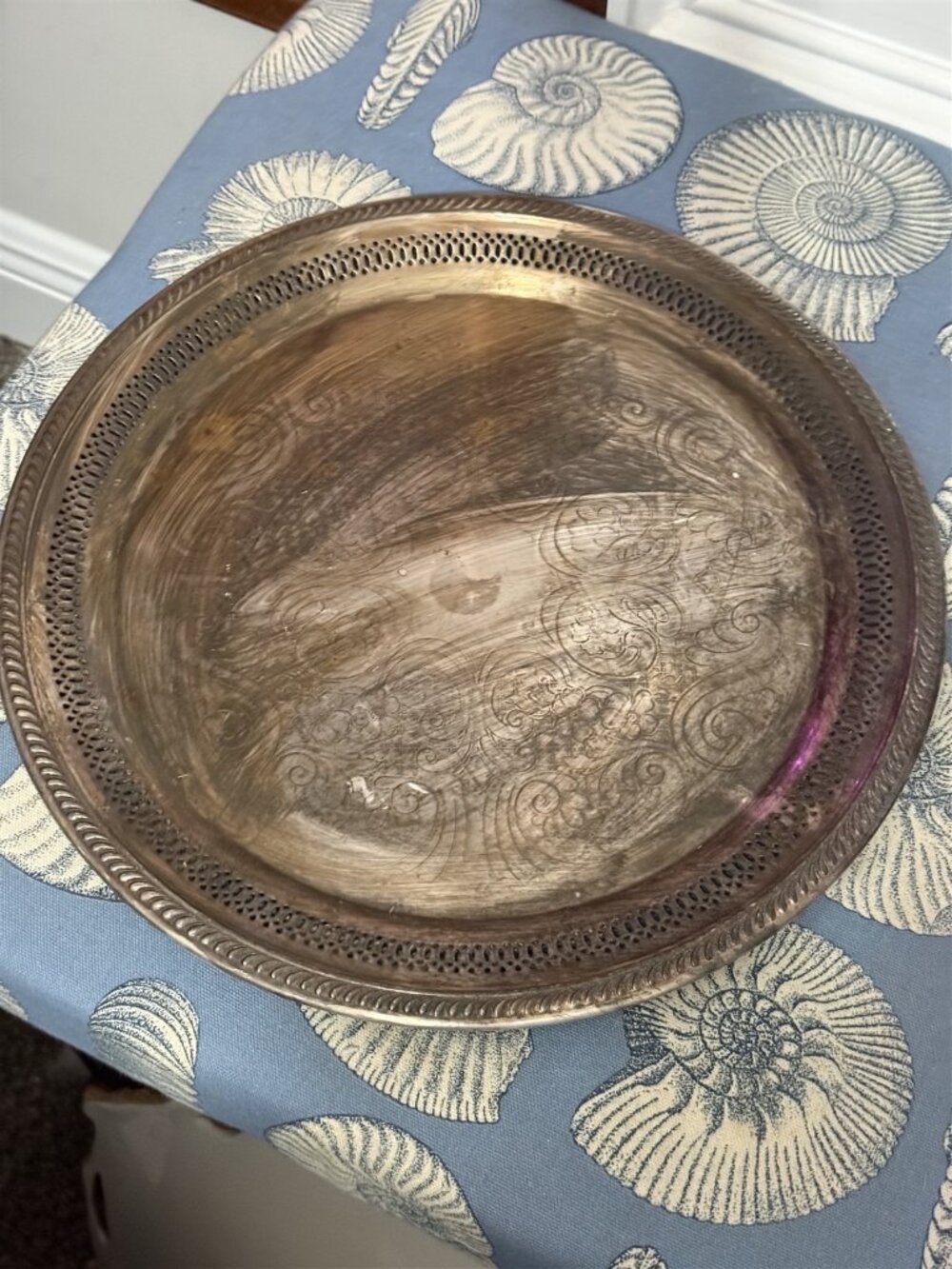 Vintage FB Rogers Silver‑Plated 12" Round Etched & Punched Serving Platter Tray
